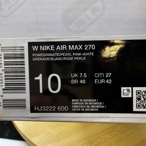 Womens Size 10 Nike Air Max 270 Pink White Trainer Sneakers HJ3222 600 - Picture 9 of 10